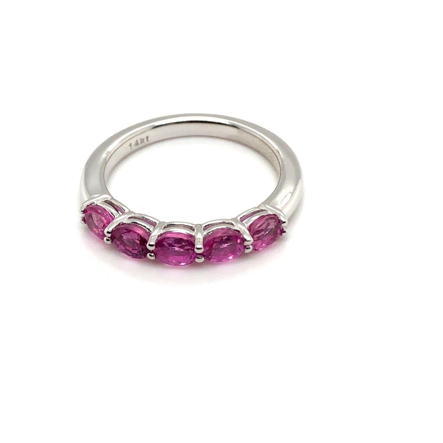 Lady's White 14 Karat 5 Stone Fashion Ring Size 6.5 With 5 = 1.34Tw Oval Sapphires