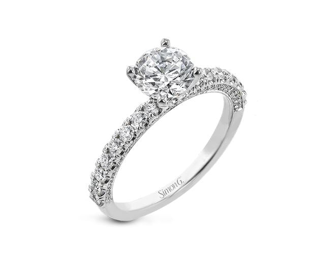 White 18 Karat Classic / Prong / Pave Ring Size 6.5 With = 0.50Tw Round G Vs1 Diamonds