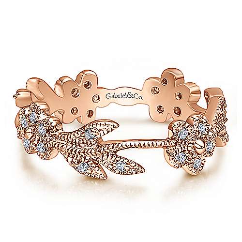 14k Rose Gold Diamond Floral Contoured Stackable Ring