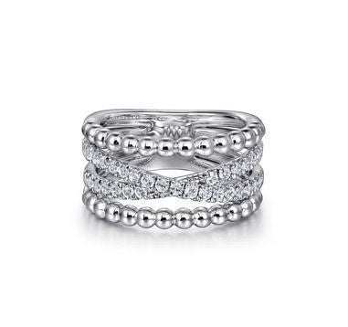 925 Sterling Silver White Sapphire Bujukan Criss Cross Ladies Ring