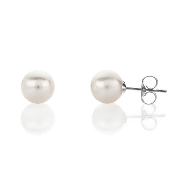 Lady's White 14 Karat Stud Earrings With 2=8.00Mm Round Pearls