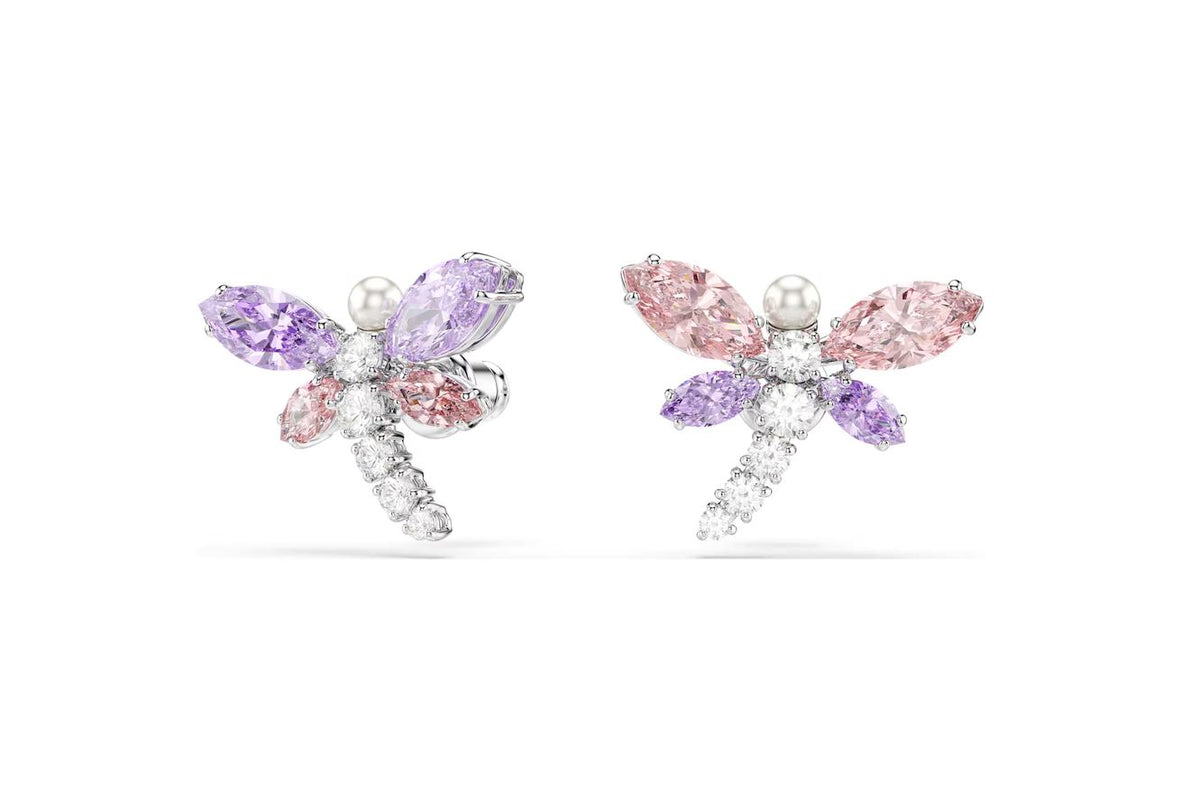 Ariana Grande x Swarovski stud earrings Mixed cuts, Dragonfly, Multicolored, Rhodium plated