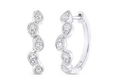 Lady's White 18 Karat Small Hoop Earrings With 20 = 0.26Tw Round G/H Si2 Diamonds