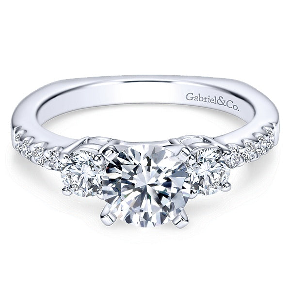 14K White Gold Round Three Stone Diamond Engagement Ring