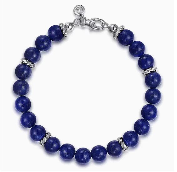 Sterling Silver and 8mm Lapis Beaded Bracelet