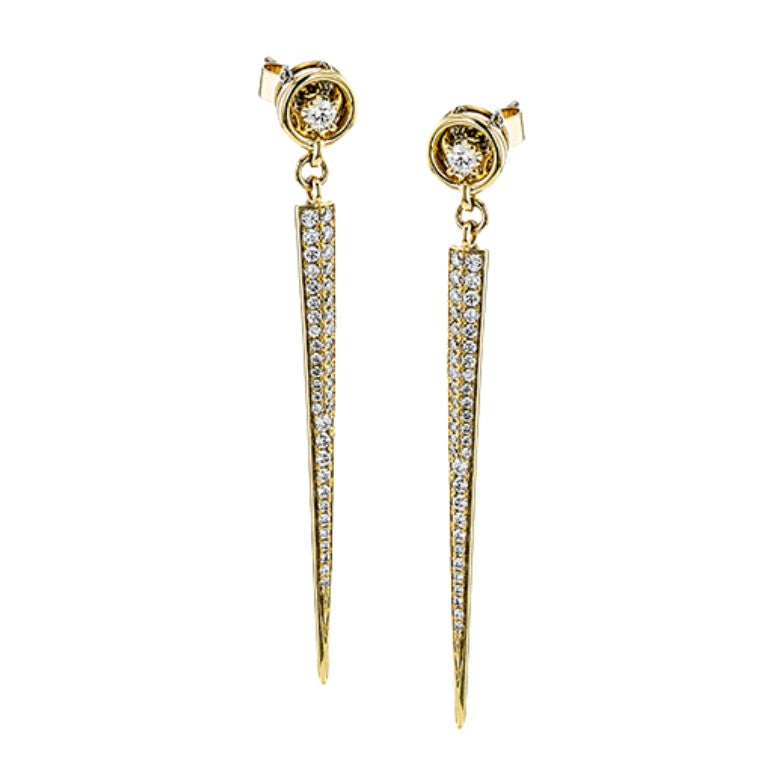 Lady's Yellow 18 Karat Drop Earrings With = 0.52Twt Round G Vs1 Diamonds