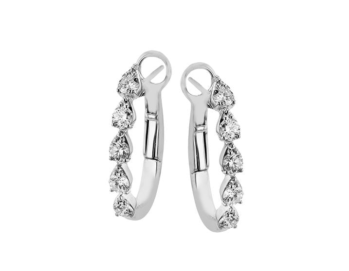 Lady's White 18 Karat Small Hoop Earrings With 10 = 1.03Tw Round G Vs1 Diamonds