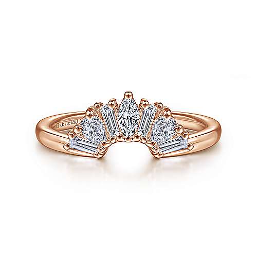 14K Rose Gold Fancy Diamond Shapes Curved Fan Anniversary Band - 0.48 ct