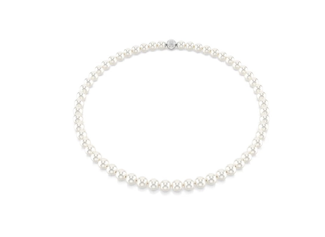 Matrix necklace Crystal pearl, White, Rhodium plated