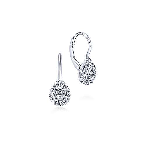 14K White Gold Teardrop Diamond Drop Earrings with Twisted Rope Frames