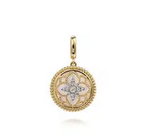 14k Yellow Gold Bujukan Diamond And Mother Of Pearl Medallion Pendant In Size 18mm