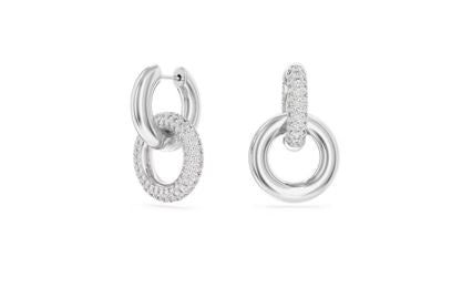 Dextera hoop earrings Interlocking loop, White, Rhodium plated