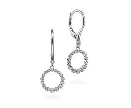 14k White Gold Open Circle Diamond Drop Earrings