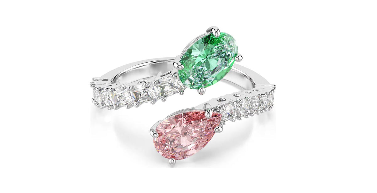 Ariana Grande x Swarovski open ring Mixed cuts, Multicolored, Rhodium plated