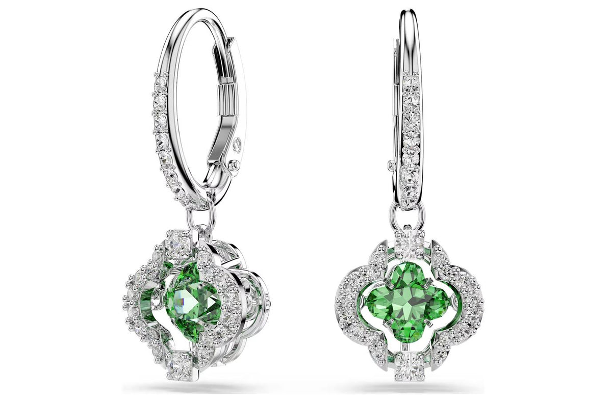 Una Angelic drop earrings Mixed cuts, Green, Rhodium plated
