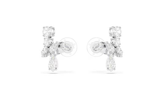 Matrix clip earrings Mixed cuts, White, Rhodium plated