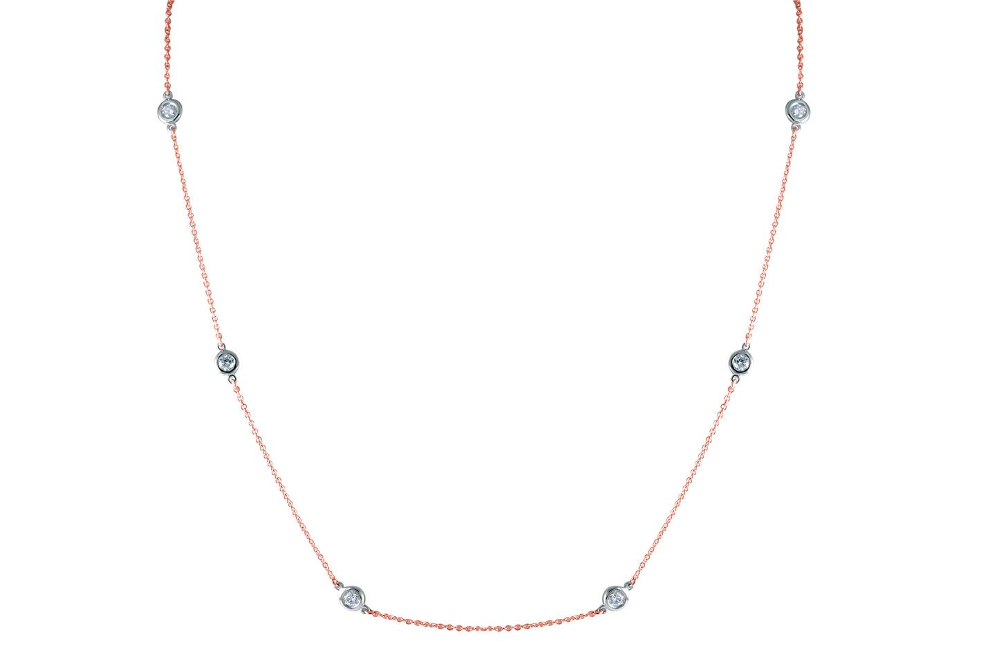 14K Rose / White 1/2tw Lab Grown Diamonds by the Yard Rose Chain / White Bezels 18" Chain