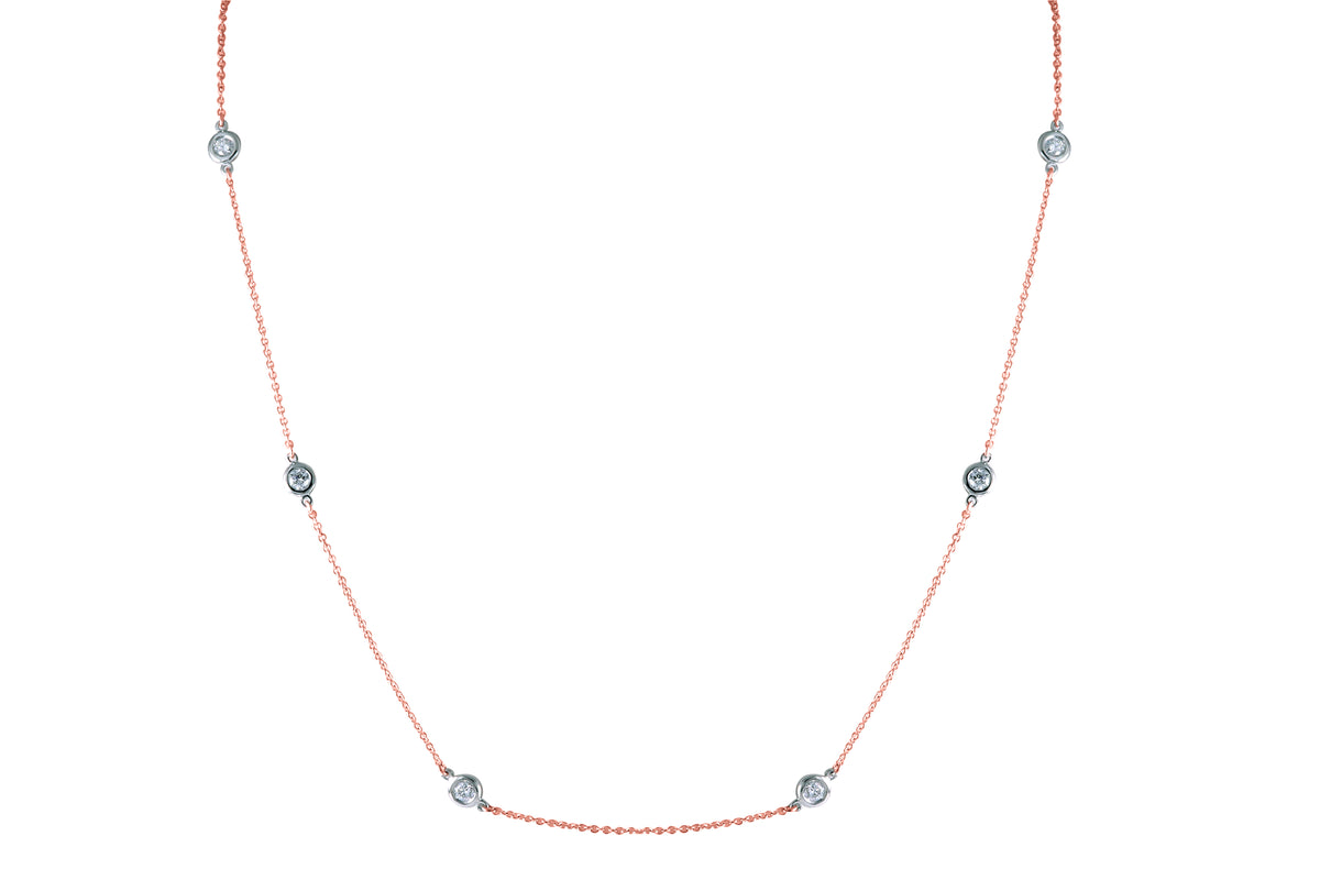 14K Rose / White 1/2tw Lab Grown Diamonds by the Yard Rose Chain / White Bezels 18" Chain
