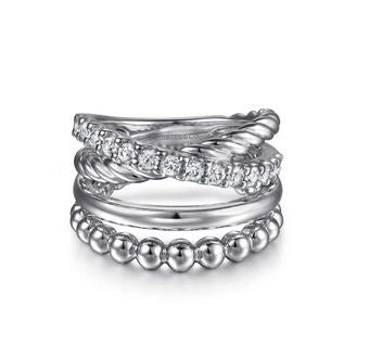 925 Sterling Silver Bujukan and White Sapphire Twisted Easy Stackable Ring