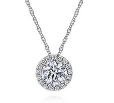 14k White Gold Round White Sapphire And Diamond Halo Necklace(4mm White Sapphire Center Stone)