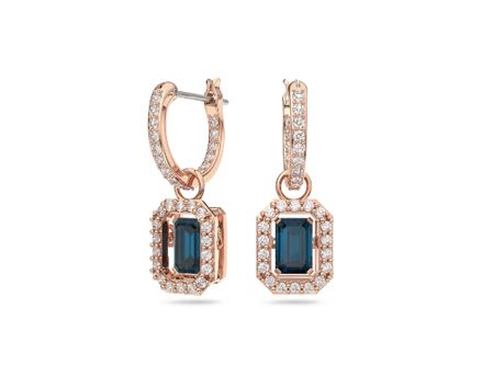 Una drop earrings Octagon cut, Green, Rose gold-tone plated