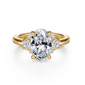 14K Yellow Gold Oval Lotus Diamond Engagement Ring