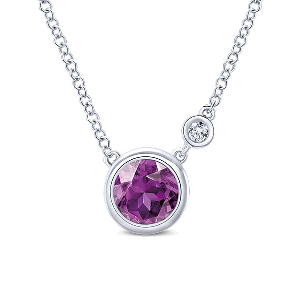 925 Sterling Silver Amethyst and Diamond Pendant Necklace
