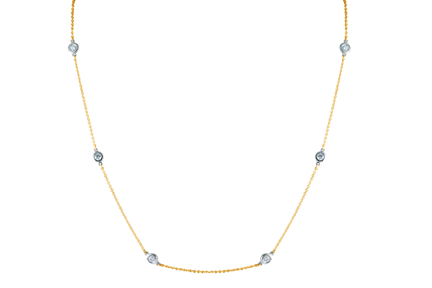 14K Yellow / White 1/2tw Lab Grown Diamonds by the Yard Yellow Chain / White Bezels 18" Chain