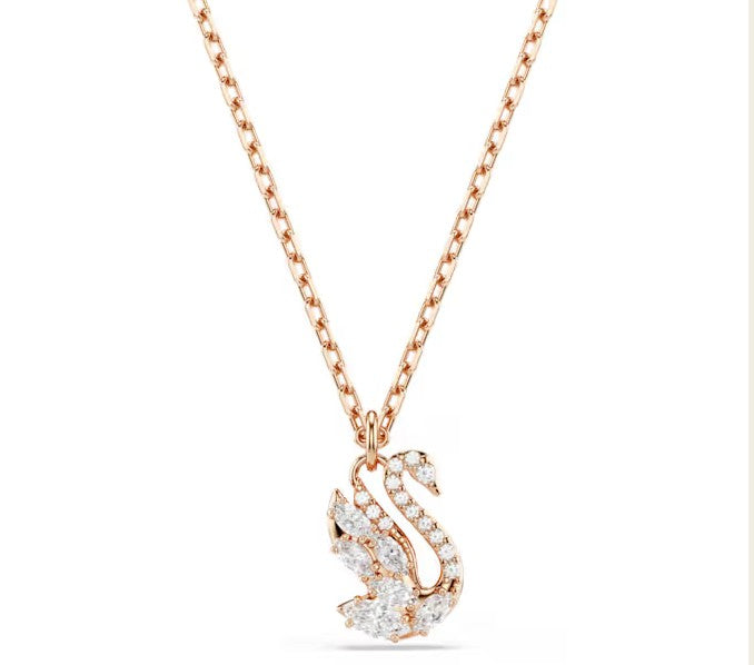 Swan pendant Mixed cuts, Swan, White, 18K rose gold finish