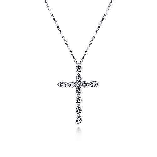 14K White Gold Segmented Diamond Cross Necklace