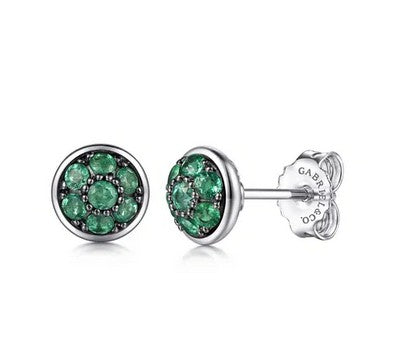925 Sterling Silver Round Emerald Cluster Stud Earrings