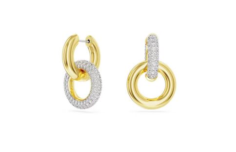 Dextera hoop earrings Interlocking loop, White, Gold-tone plated