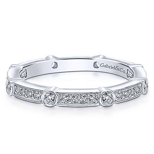 14K White Gold Diamond Station Stackable Ring