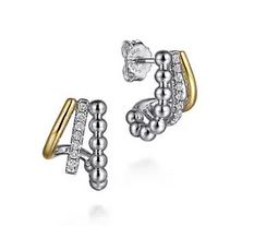 925 Sterling Silver And 14k Yellow Gold Bujukan And White Sapphire Multiple Row J Hoop Earrings