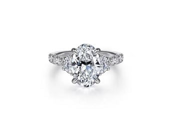14k White Gold Oval Three Stone Diamond Engagement Ring