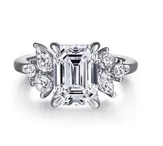 14k White Gold Emerald Cut Diamond Engagement Ring