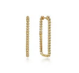 14k Yellow Plain Gold Bujukan Beads 30mm Rectangle Hoop Earrings