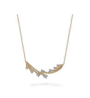 14K White & Yellow Gold Bujukan and Diamond Bar Necklace