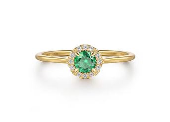 14k Yellow Gold Emerald And Diamond Halo Promise Ring