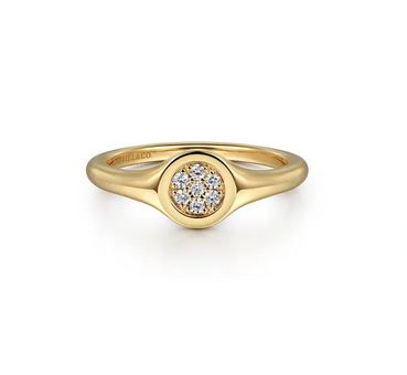 14K Yellow Gold Pave Diamond Signet Promise Ring