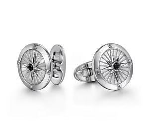 Sterling Silver Compass Cufflinks with Black Spinel Stone