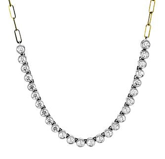 Lady's Two-Tone 18 Karat Paperclip Necklace With 29 = 1.46Tw Round G Vs1 Diamonds