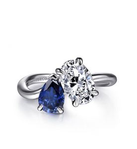 14K White Gold Toi et Moi Oval Sapphire and Diamond Engagement Ring