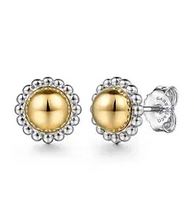 925 Sterling Silver And 14k Yellow Gold Fashion Stud Earrings