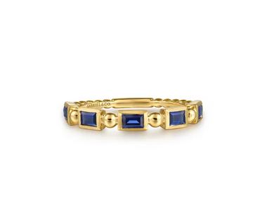 14K Yellow Gold Blue Sapphire Geometric Stackable Ring