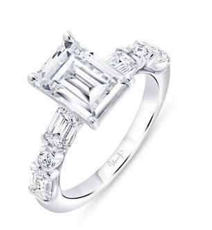 14K White Uneek Timeless Collection Straight Emerald Cut Engagement Ring