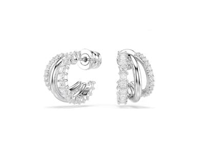 Hyperbola hoop earrings Round cut, Mini, White, Rhodium plated