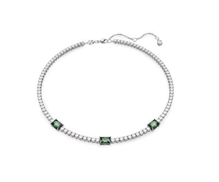 Matrix Tennis necklace Mixed cuts, Green, Rhodium plated
