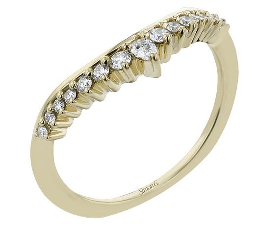 Lady's Yellow 18 Karat Curved Anniversary Ring Size 6.5 With One = 0.05Ct Pear G Vs1 Diamond And 14 = 0.19Tw Round G Vs1 Diamonds