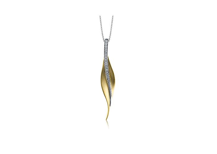 Lady's Two-Tone 18 Karat Drop Pendant With 15=0.11Tw Round G Vs1 Diamonds
